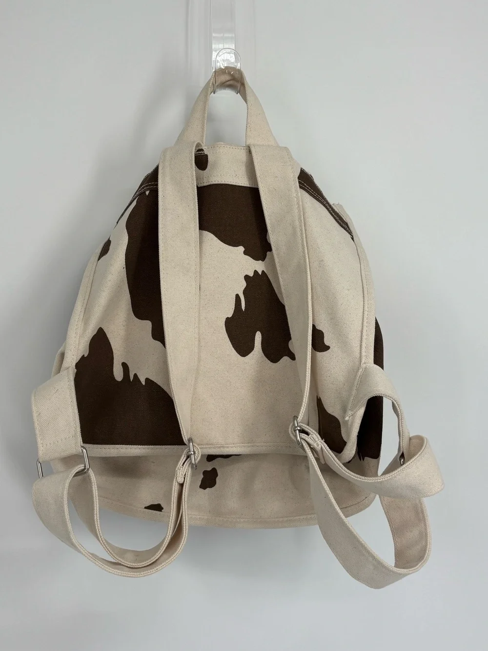 BAGGU Canvas Cowprint Drawstring Backpack - Brown & Cream